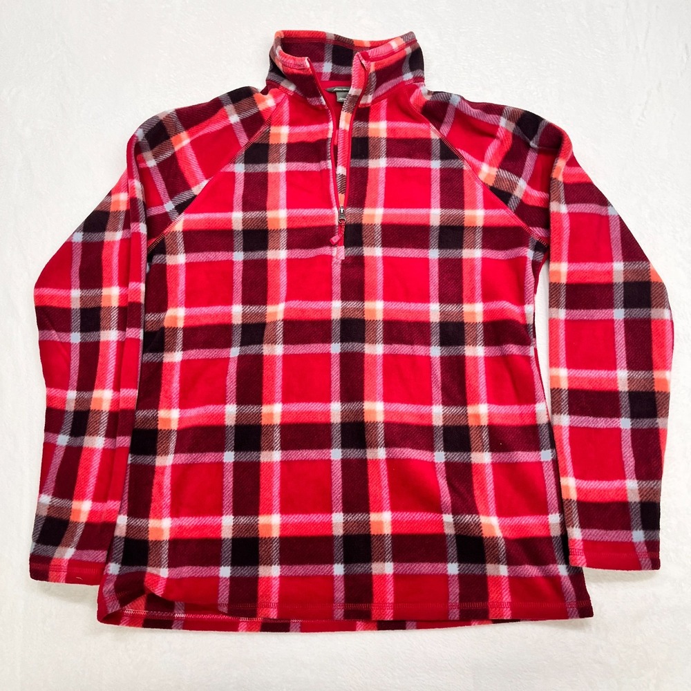 Eddie Bauer‎ 1/4 Zip Fleece Sweater Womens M Red Long Sleeve Mock Neck Casual